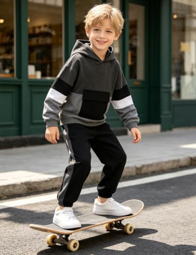 GEMLON Boys Hoodies Contrast Sweatshirt with Sweatpants Boys Clothes 9-10Y — view 3