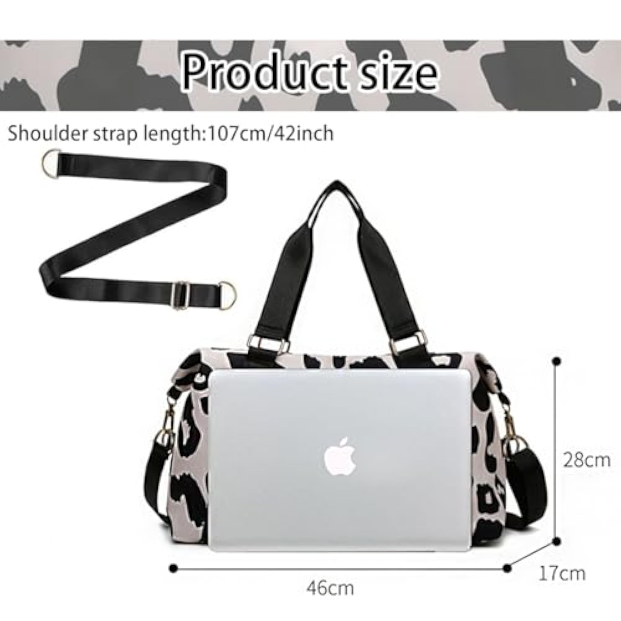 Large Capacity Cow Print Duffle Bag for Women