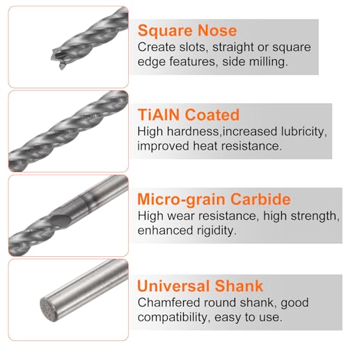 Image of HARFINGTON Carbide Square Nose End Mill Bit 3 /32 inch Cut Dia 4 Flutes TiAlN Coated Milling Cutter for Hardened Steel Metal (3 /32 inch Shank 1 inch Cut Length 3 inch Long 30 Degree Helix)