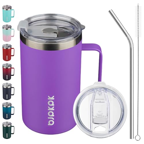 Image of BJPKPK 25oz Insulated Coffee Mug with Handle, Stainless Steel Travel Mug | Keeps Drinks Hot & Cold, Double Wall Vacuum, 2 Lids Included, BPA-Free Coffee Tumbler for Home, Office & Travel