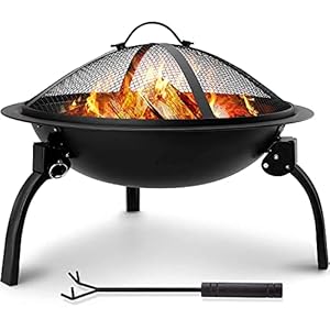 Amagabeli Draagbare vuurkorven voor tuin Dia: 45 cm outdoor vuurkorven stalen opvouwbare vuurkom met grill & dekking…