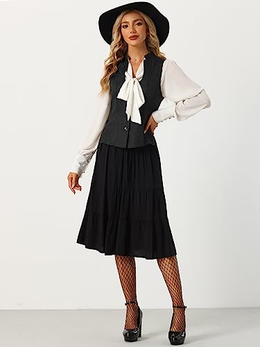 Allegra K Vintage Suit Waistcoat for Women's Gothic Blazer Sleeveless Steampunk Jacquard Dressy Vest4