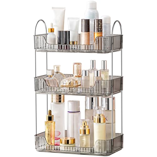 3 Tier Bathroom Organizer Countertop Makeup Perfume Tray Skincare Organizer for Bathroom Dresser Vanity (Grey)
