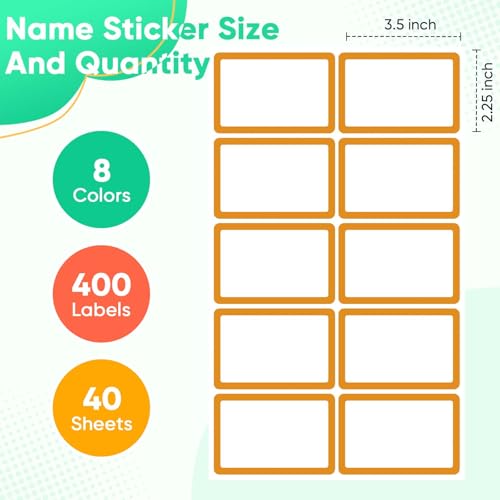Image of 400 Pcs Name Tags Sticker, 3.5 inchx2.25 inch Blank Name Tags with Colored Border, Colorful Name Labels Adhesive Identification Name Badges for School, Office, Meeting, Family Parties