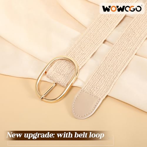 Women Straw Woven Rattan Stretch Belt Boho Braided Elastic Belts for Dresses3