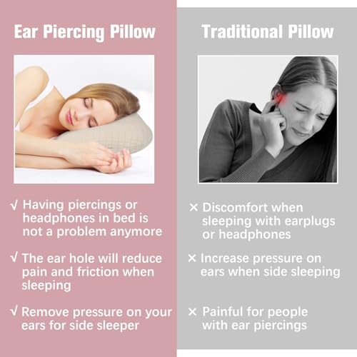 Ear Piercing Pillow for Side Sleepers, Ear Pillows with Holes for Pain, Earring Inflammation Pressure Sores, Cotton Earring Pillow for CNH Side Sleepers