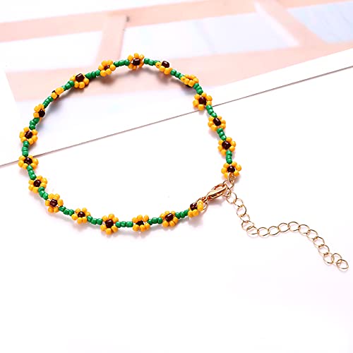 Beaded Anklet For Women Boho Cute Flower Beads Ankle Bracelet Summer Beach Anklets Foot Jewelry For Women Girls (Orange Flower Bead Anklet) #TOP4