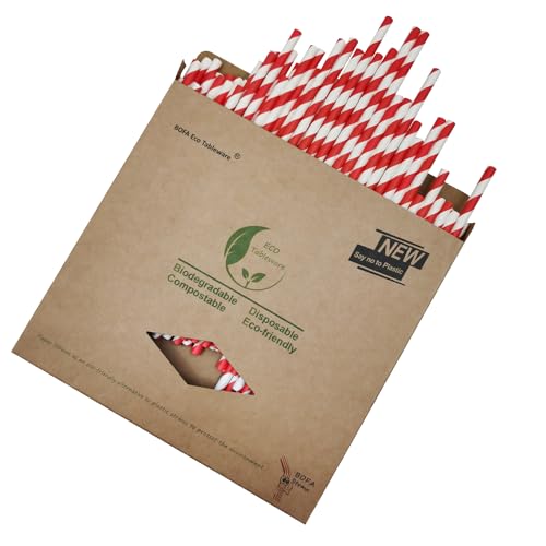 Bright Red And White Stripes Paper Straws, Biodegradable Food Grade Red Striped Barber Paper Drinking Straw For Daily Use Drinking, Coca Cola Straws (Pack of 100)