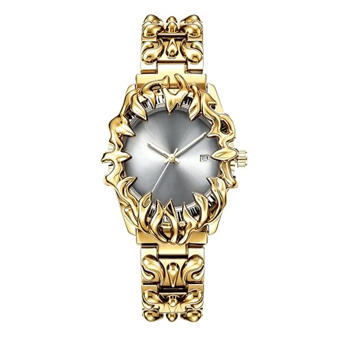 Image of CARLIEN Gothic Claw Watch for Men - Unique Stainless Steel Wristwatch, Luminous Hands, Waterproof Quartz Movement, Futuristic Melting Style, Cool Red & Green Color Options