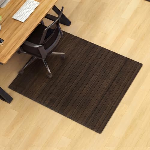 Image of Leinuosen 36 inch x 48 inch Office Bamboo Chairmat for Carpet Floor Mat Highly Premium Quality Anti-Slip Office & Home Floor Protector Low Pile Carpet Chair Mat, 5mm Thick(Without Lip, Coffee Wood)