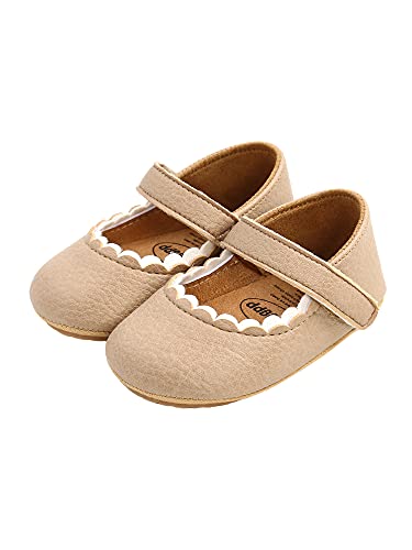 WangsCanis Herbst pu Neugeborenen Kleinkind Schuhe niedlich Prinzessin Schuhe, Kleinkind solide Farbe Spitze Kleinkind Schuhe mit Haken und Schleife Verschluss (Papayawhip , 6-12 Months ) Cover