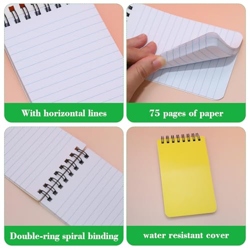 Image of 12 Pack mini Spiral Steno Pads,3x5 Inch Small Pocket Notebooks,75 Sheets /150 Pages College Ruled Lined Note Pads For Kids Adults Outdoor,Home,School,Office (Yellow)