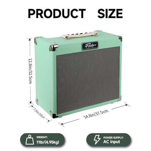 Image of FOALS Electric Guitar Amp 20W (30W Peak), Dual-Channel Clean /Drive Combo Amplifier with Bluetooth, 8-Inch Speaker, 3 Band EQ, Headphone Output & AUX Input for Home Practice(Green)
