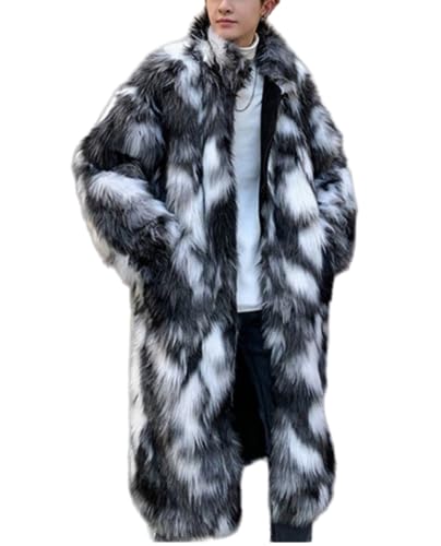 Men's Fashion Faux Fur Long Sleeve Overcoat Winter Warm Fur Fluffy Coat Sweater Jacket