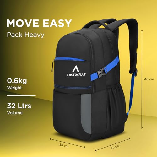 Image of Aristocrat Smash Formal Backpack 32 Liters With Laptop Compartment for Men & Women With Bottle Pocket Rain Cover Organiser Trolley Sleeve Padded Back & Shoulder Strap