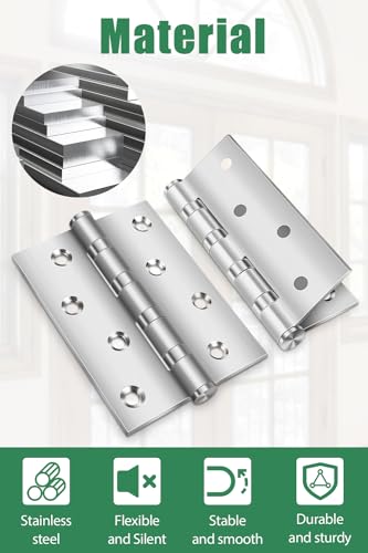 2 Stück Schwerlast Kugellagerscharniere 10cm, Bolatus Türscharnier Silber Edelstahl Scharniere Scharnier mit 8 Löchern für Massive Türen Gartentor Innen Außen (100x76x13 mm)
