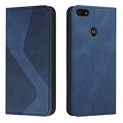 Mo-Somnus Funda para Motorola Moto E6 Play, Funda Carcasa de Cuero para Motorola Moto E6 Play, Premium Cuero Billetera Flip Protectora Carcasa Magnético con Cáscara de TPU, Ranura para Tarjeta (Azul)