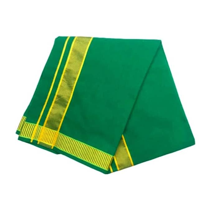 Color Cotton Dhotis Lungi Sarong 2.0 Meters Single Layer Dhoti Pack of 2 (Green)3