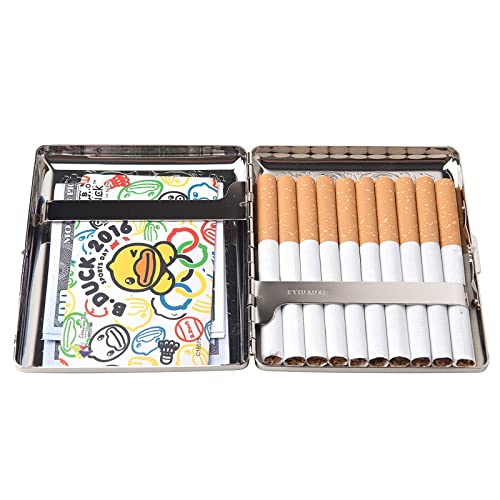 Image of Metal Cigarette Case - Women and Men, Portable Double Sided Spring Clip Cigarette Case, Holds 20 Regular Size Cigarettes, Fits 100mm Cigarettes (Pattern Silver)