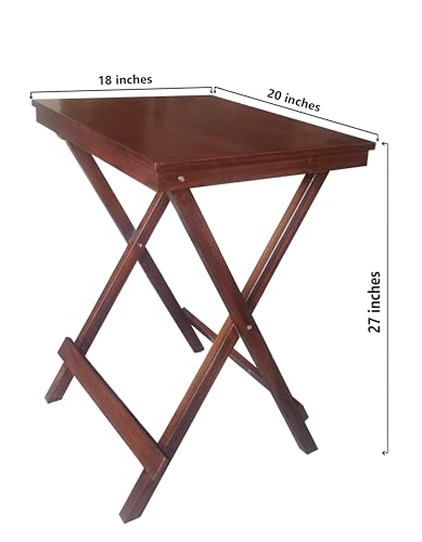 Image of fplus Teak Wood Folding Table 18x20x27 Inches | Tall Side Table for Sofa, Bed & Garden