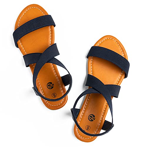 Rekayla Elastic Ankle Wrap Flat Sandals for Women New Navy Blue 8.5