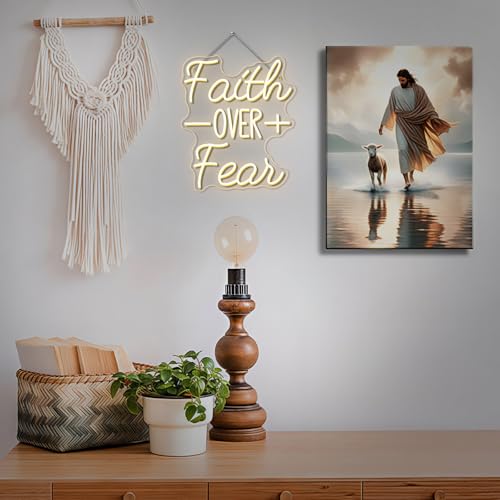 Image of WLHOPE Faith Over Fear Neon Sign Bible Verses Neon Signs for Wall Decor Christian Led Lights Religious Light Up Church Prayer Room Home Bedroom Club Party Christian Gifts