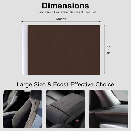 Image of Premium Coffee Suede Fabric Wrap - 12x48 inch Suede Wrap for Car Interior - Self-Adhesive Microfiber and Synthetic Leather, Stretchable Interior Film for Car and Home Decor