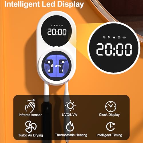 Image of iHave UV Toothbrush Sanitizer Holder 2 Slots Wall Mounted Wave Sensor Auto | UVC+Ion 360 Dual Disinfection (No Dead Zone) • 4H Auto-Cycle (Bacteria Regrow in 4-8H) • Heat & Fan Drying • LED Time Display