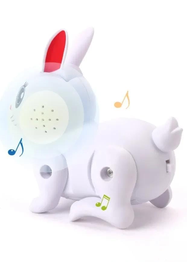 GRS GLOBE RETAIL with Logo Musical Plush Rabbit Toy, White, with Sounds and Lights, 30 cm 1
