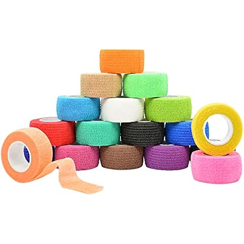Yuronam 18 Pack Self Adhesive Bandage Wrap Stretch Self Adherent Tape for Sports, Finger, Wrist, Ankle, Breathable Cohesive Vet Tape for Pets (18 Colors,1 Inch x 5 Yards/Roll) Cover