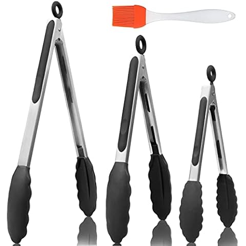 HENSHOW Kitchen Tongs Set of 3, 7”,9” and 12” Premium Stainless Steel Cooking Tongs, Non Stick and Heat Resistant Handle, Silicone Tongs for Cooking, Serving, Barbecue, Buffet, Salad, Oven, Air Fryer Cover