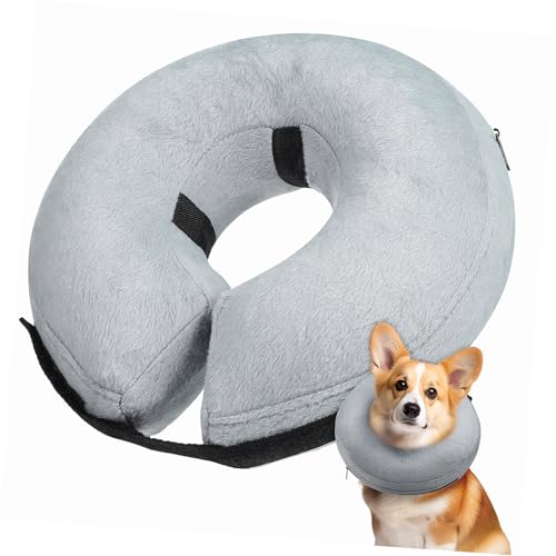 OSOLADY 調節可能ソフトドーナツ型犬用エリザベスカラー 軽量持ち運び便利 インフレータブル傷舐め防止首輪 手術後ケアに グレー