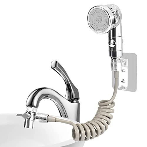 Juego de cabezal de ducha para lavabo, ducha de mano de baño, manguera telescópica, perfecto para lavar el cabello o limpiar el fregadero (plateado) Cover