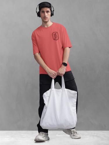 Image of BULLMER Trendy Front and Back Printed Oversized Round Neck T-Shirt for Men - Pack of 2