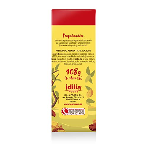 ColaCao, Original, Cacao Natural y sin Aditivos - 6 Sobres de 18g - 108g - Imagen 3