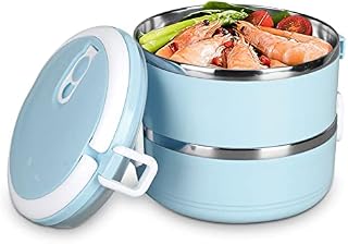 Stainless Steel Thermal Lunch Box, Portable Bento Box Food Container 2 Layer Stackable Leak-Proof Snack Box for School Office Work Home Picnic