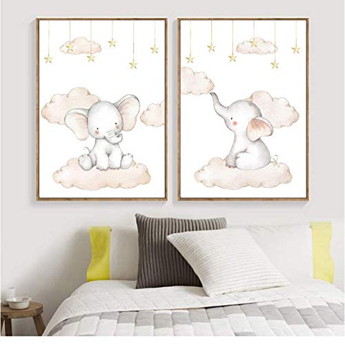 Nordic posters éléphant lune 50x70cm, impression murale pour déco bébé - 3
