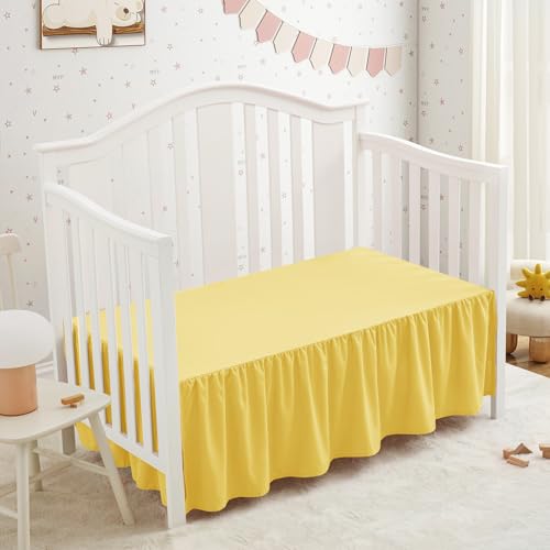 Image of SiinvdaBZX Yellow Crib Skirt Dust Ruffle, Microfiber Crib Bed Skirt | 52 inchx28 inch with 14 inch Drop, Durable Full Coverage Toddler Bedskirt Fit for Baby Boys Girls Nursery Standard Crib