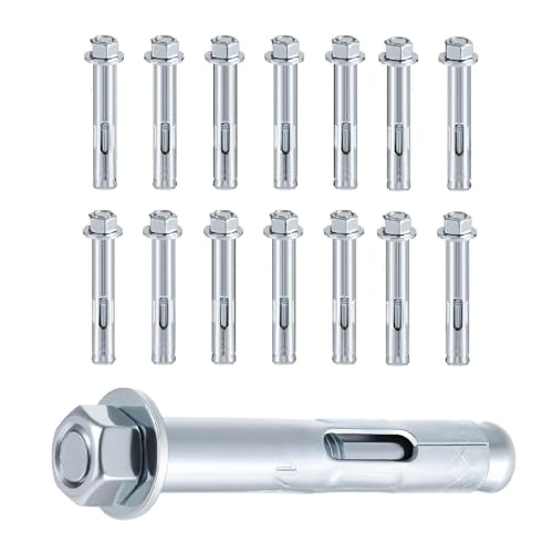 15 Pack 1/2 x 3-Inch Sleeve Anchor Bolts, Hex Head Heavy Duty Zinc Plated Anchors for Concrete, Masonry, Brick - Secure Fastening Solution