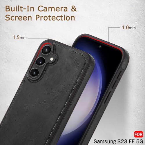Image of TheGiftKart Genuine Leather Finish Back Cover Case for Samsung Galaxy S23 FE 5G | Shockproof Design | Raised Edges for Camera & Screen Protection | Stunning Minimalist Design Back Cover Case (Black)