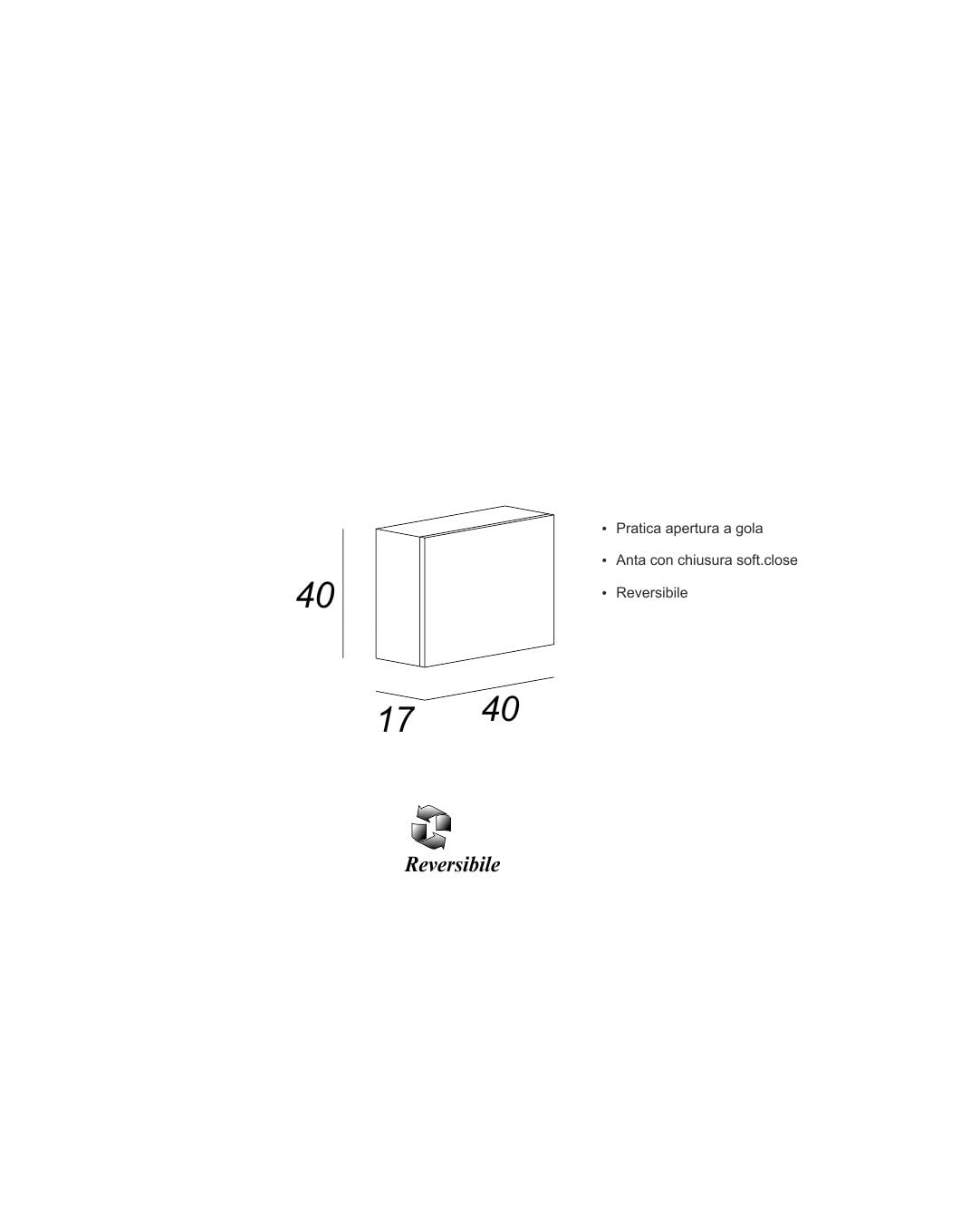 Generico Pensile bagno cm 40x40 bianco lucido - anta chiusura soft close - Made in Italy