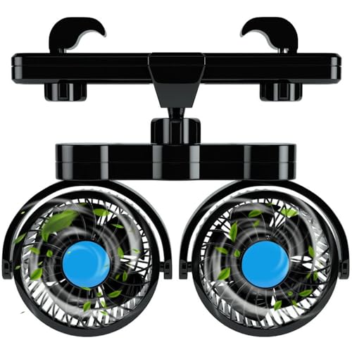 Mineup Ventilador de Coche, 12 V Ventilador del Asiento Trasero del Vehículo, 360° Velocidades De Coche De Doble Cabeza, Velocidades Car Fan continuo para camiones, barcos, SUV, autocaravanas