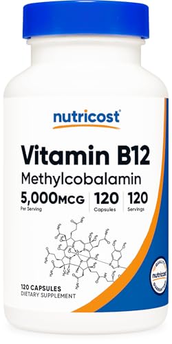 Nutricost Vitamin B12 (Methylcobalamin) 5000mcg 120 Capsules - Vegetarian Caps Non-GMO Gluten Free B12 Supplement