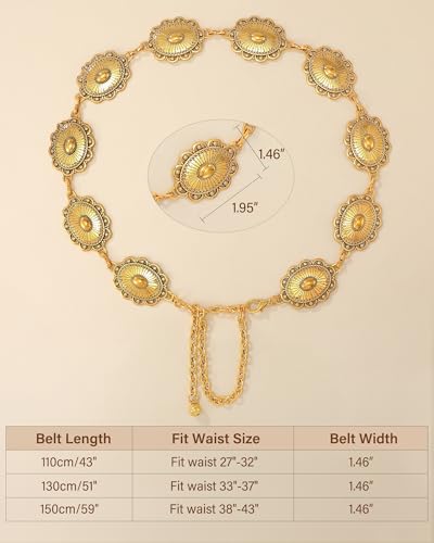 Image of LEACOOLKEY Western Concho Belt for Women Cowgirl Boho Waist Chain Belt for Dresses Jeans Pants