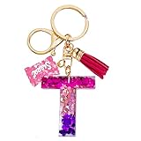 SELOVO Initial Keyring Clasp Purple Capital Letter Alphabet T Charm Key Chain