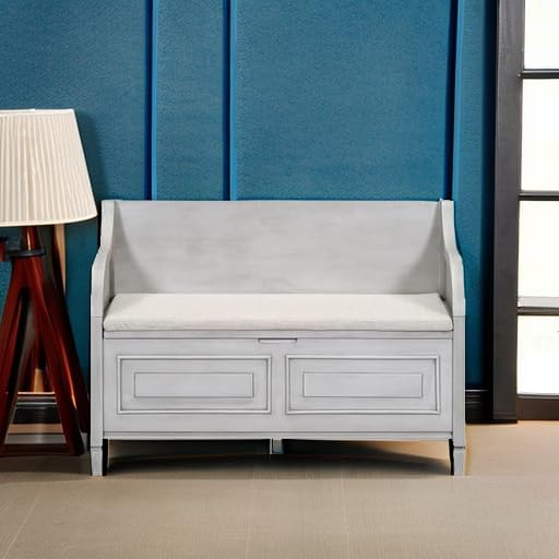 Miniatura 5 de Banco de almacenamiento de madera con armarios de zapatos debajo del asiento y bisagra de seguridad, banco de almacenamiento multifuncional para