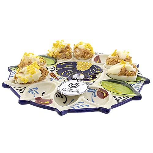 CERÁMICA RAMBLEÑA | Huevera | Plato para huevos rellenos | Bandeja cerámica | Huevos rellenos | Huevos plato | Huevera amazon | Plato huevos modelo - M06 | Decoración 100% hecho a mano | 26x26x2.5 cm Cover