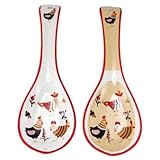 Motif Poules FAYE : Repose Cuillère Céramique Poules \'Suzanne\' 23.5 x 8 cm (Vendu à l\'unité)