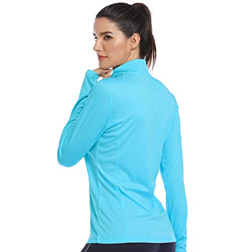 HISKYWIN Womens UPF 50+ Sun Protection Tops Long Sleeve Half-Zip Thumb Hole Outdoor Performance Workout Shirt HF806 Lake Blue M