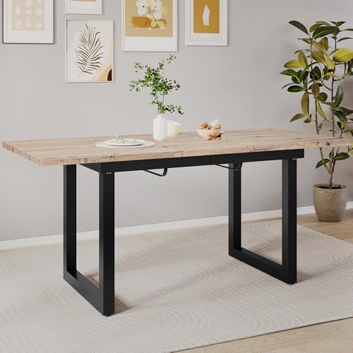 QXJVA Table à manger extensible 140-180 x 80 x 75 cm de style industriel, table rectangulaire avec pieds en métal noir, table de cuisine extensible, aspect...
